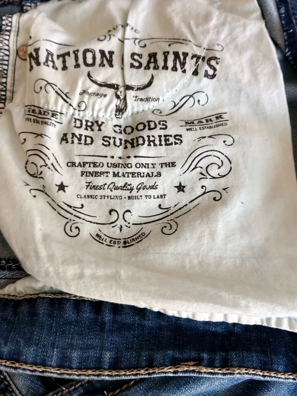 NWT Mens Nation of Saints Color Blue Size 34x32 Original Boot Cut Distressed Jea
